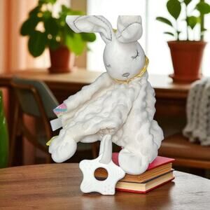 Appease Lovey Bunny Rabbit Security Blanket Baby Plush Rattle 10" Embroidered